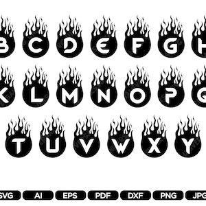 Flame Letter SVG, Burning Font Cut File for Cricut, Fire Alphabet Letters, Vector Clipart, Instant Download Digital Png Ai Eps Pdf Jpg Dxf