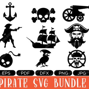 Swashbuckling Pirate SVG Bundle - Perfekt für Party Dekor und Themenbasteln, Pirate Clipart, Crossbones svg, Piraten Papagei svg, Pirat PNG