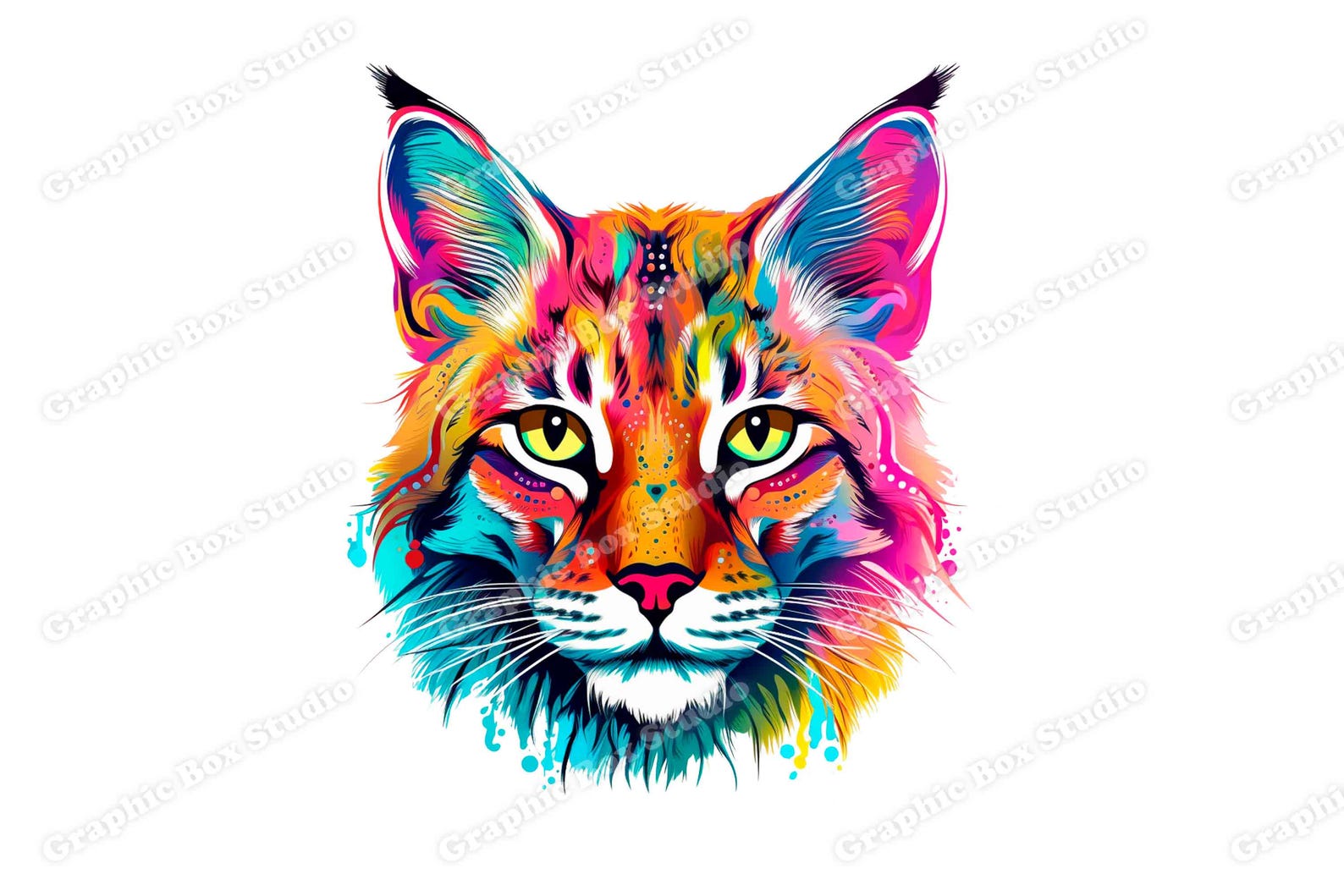 Colorful Bobcat Head PNG: Transparent Design for DTG Printing (digital ...