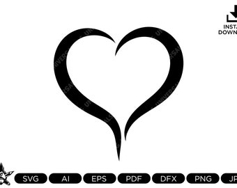 オープンハート、白黒のインスタントダウンロード、2-jpg デジタルダウンロード、2-SVG、2-PNG、2-EPS、2-dxf