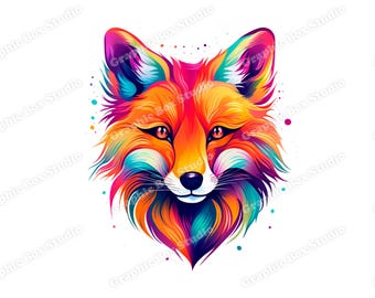 Cabeza de zorro colorida PNG: Diseño de sublimación de camiseta (descarga digital, 3000x3000 px)
