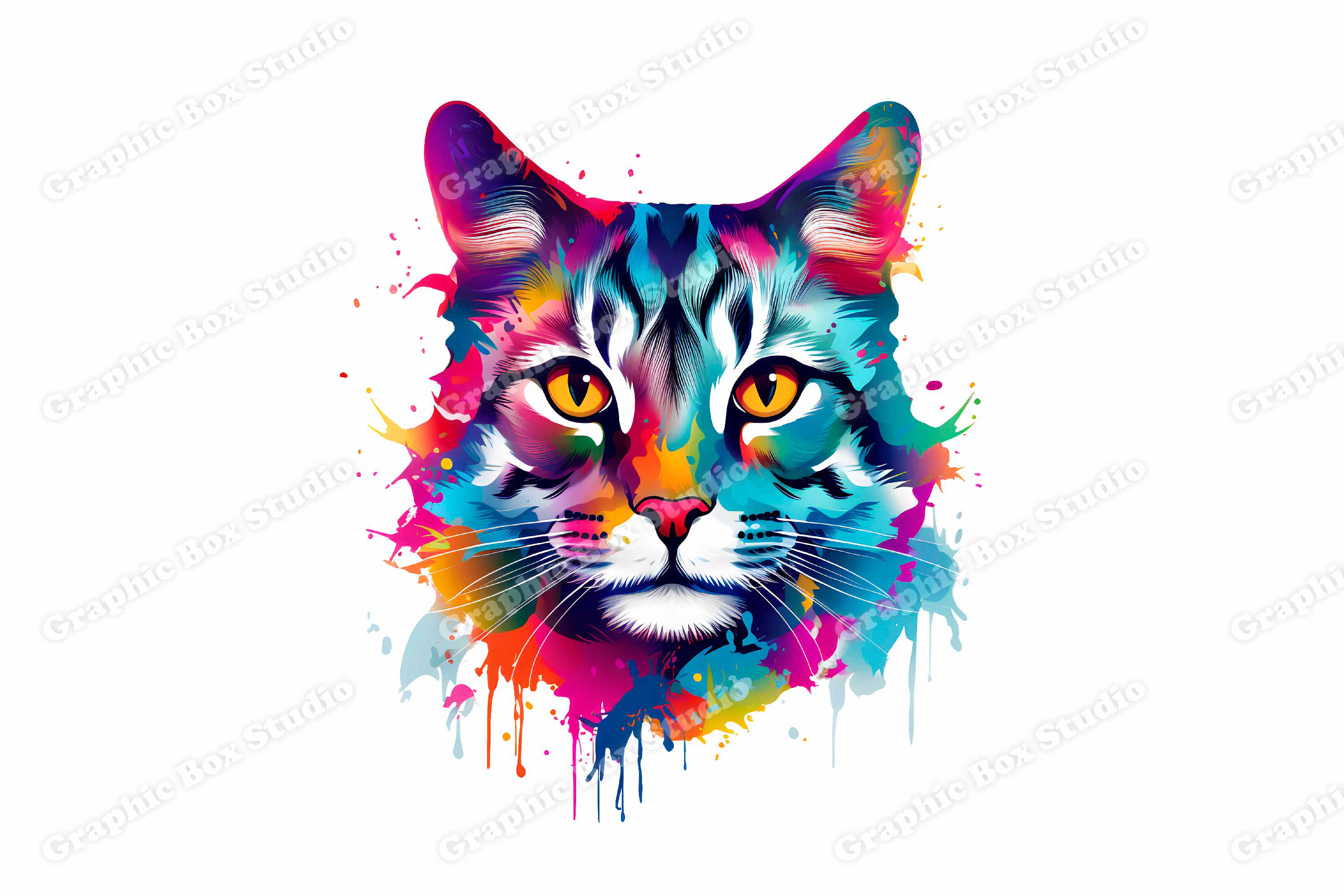 Colorful Wildcat Head PNG: Feline Portrait, Sublimation Design (digital ...