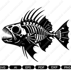 Skeleton Fish SVG, Angler Fish SVG,  Clipart, Digital Download for Vinyl Cutting & T-Shirt Design, Crafters Vector Graphics Bundle, Png, Dxf