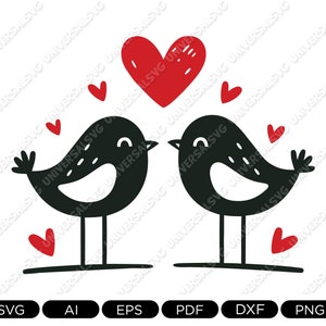 Oiseaux d'amour Saint-Valentin, fichier coupe SVG SVG, cadeau Saint-Valentin, fichier mignon Saint-Valentin, coeur d'amour PNG, téléchargement numérique, fichier de coupe, Dxf