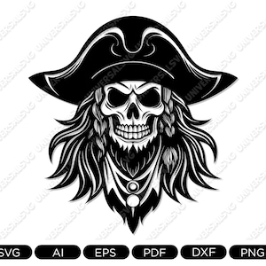 Pirate Skull SVG, Pirate Skull Vector, Skull with Hat, Instant Download, SVG Cut File, Cricut, Silhouette, Digital File