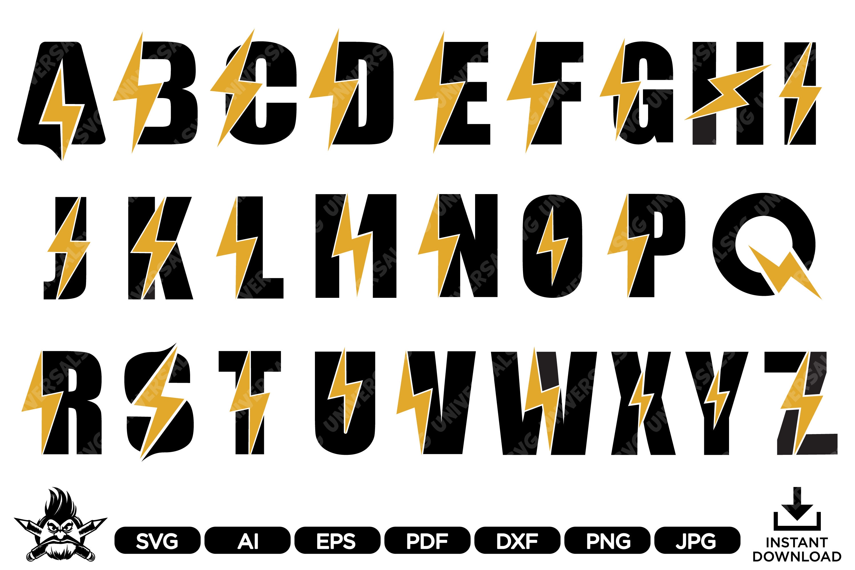 Thunder Bolt Letter SVG, Energy Font Cut File for Cricut, Lightning