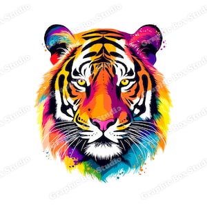 Tiger PNG | Colorful Tiger Head | Tiger Shirt Sublimation | Tiger Portrait | Transparent Design, DTG Printing, Instant Digital Download File