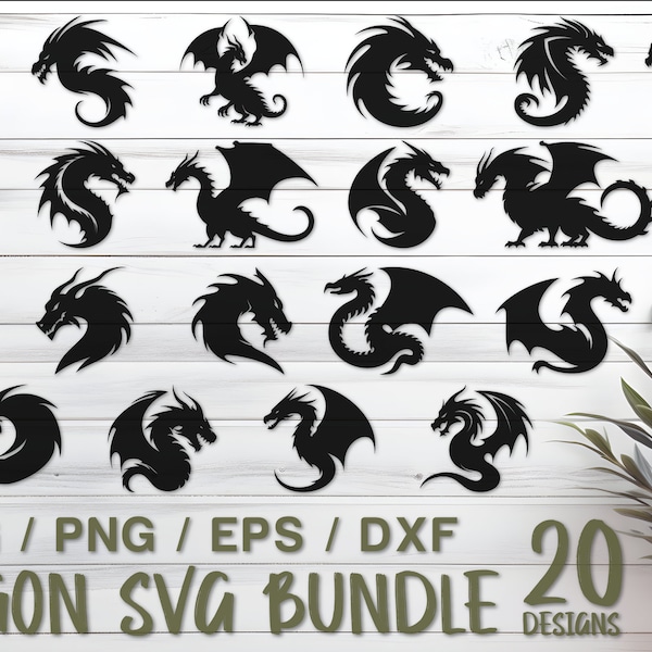 Dragon Svg Bundle, Dragon Cut File, Dragon Clipart, Animal Svg, Dragons Head Svg, Dragon Silhouette, Dragon Tattoo Svg, Digital Download