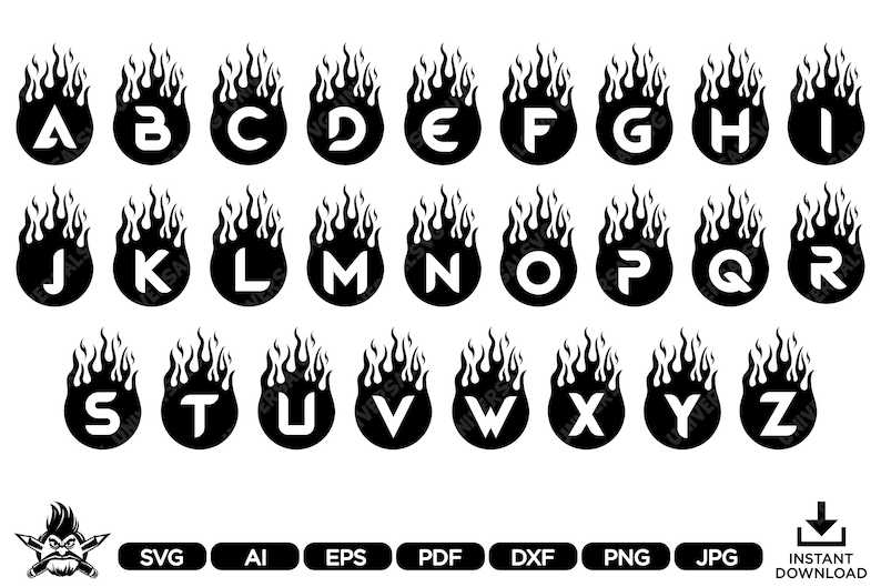 Flame Letter SVG, Burning Font Cut File for Cricut, Fire Alphabet