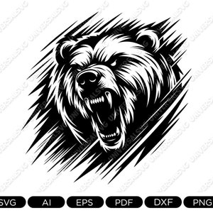 Ours en colère, ours en colère, Svg, Svg de chasse, Animal sauvage, Clipart, Svg en plein air, fichier Png, DXF Jpg Eps pour Cricut Silhouette imprimable