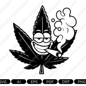 Weed Leaf Smoking Joint SVG, Smoke Cannabis SVG, Weed Leaf Png, Digital File, Marijuana Leaf Clipart for Shirts & Decals, Instant Download