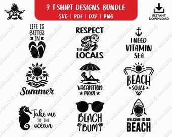 Summer Vibes SVG Bundle, Strand Zitate T-Shirt Design, Urlaub SVG Pack für Cricut, Tropisch SVG-Dateien für Silhouette & Merch