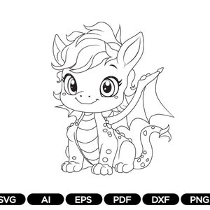 Dragon Svg, Cute Baby Dragon, Silhouette Svg, Png, Dxf, Eps, Ai, Pdf, Cut Files for Cricut, Instant Digital Clip Art Dragon Logo, Vector