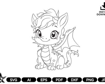 60 Cute Baby Dragon Svg & PNG Files, Fantasy Dragon Outline Clipart ...
