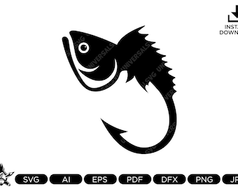 Bass Fishing Hook SVG: Fisherman Decal, Cricut Cut File (Digital Download)