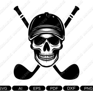 Tête de mort golf SVG, clipart golf pour T-shirts et tasses, art vectoriel golfeur, téléchargement numérique instantané, Cricut, conception de fichier de coupe golf, golf Png