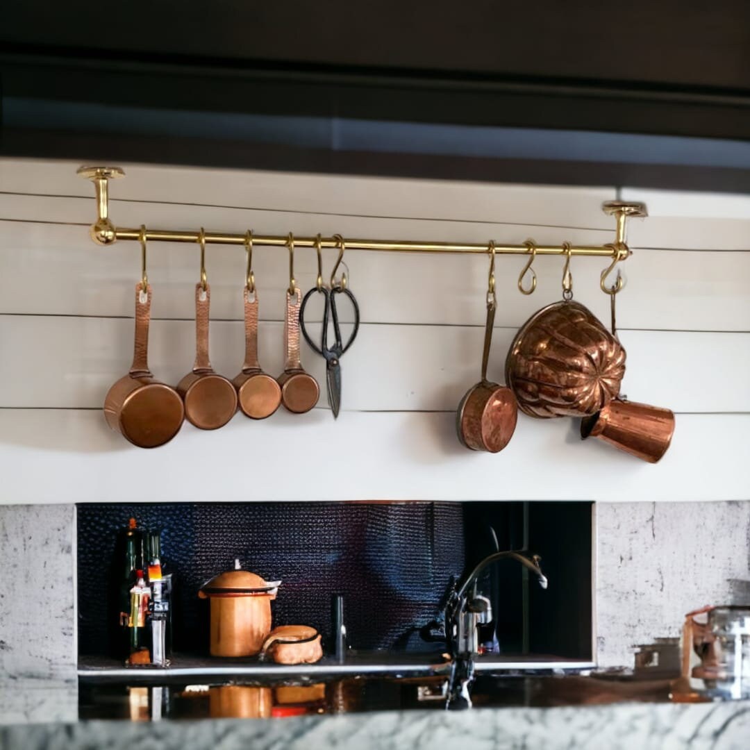 Unlacquered Brass Pot Rack Rustic Wall Mounted for Kitchen Etsy