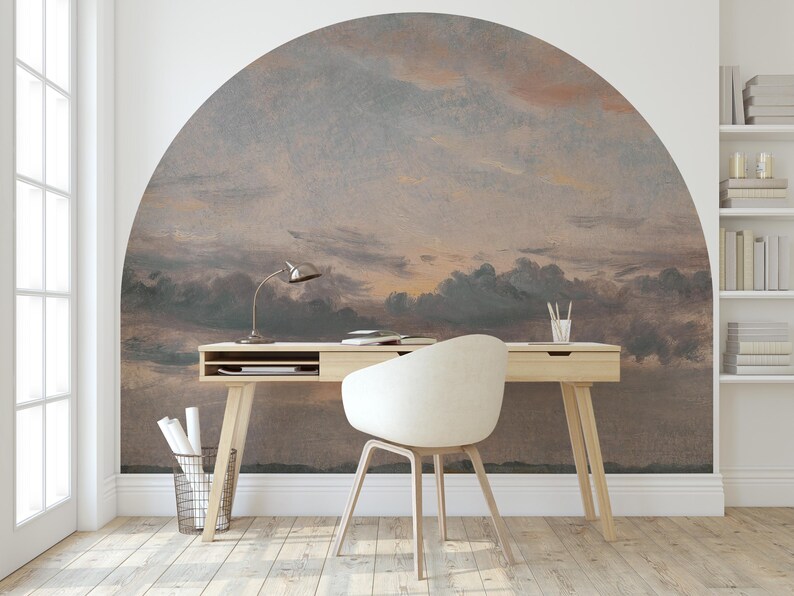 Vintage Sky Landscape Arch Wall Decal: Scenic Cloud Mural (Peel and Stick) Landscape Self-Adhesive Mural Arch Design, Removable Vintage Arch Sticker for Classic Home Decor. Perfect for nature-inspired wall art living rooms, bedrooms, or offices, this elegant decal brings the serene beauty of a rustic forest into your space. Easy to apply and remove, it’s ideal for adding a timeless, countryside charm to any room, creating a cozy and inviting atmosphere with its detailed, vintage-inspired design