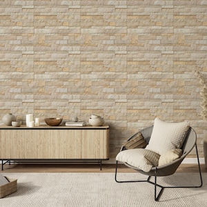 Papel de parede de tijolo vintage, papel de parede de pedra bege removível e colante, papel de parede de tijolo exposto bege com aparência de pedra, papel de parede de pedra neutra removível