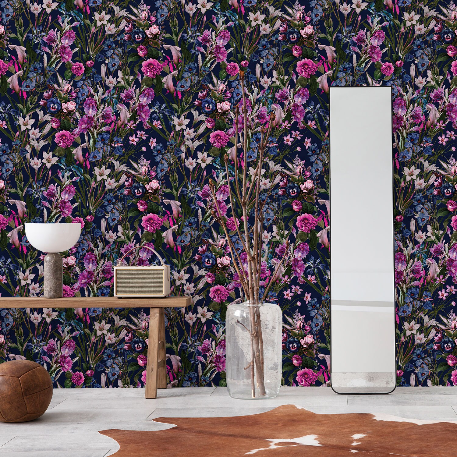 YORK Wallcovering – Pink & Blue Floral Rose Vine On Cream/Lt. Blue Faux – 56 Sq Ft Bolt – RS72202