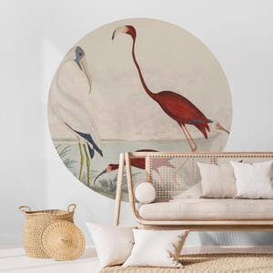John James Audubon Scarlet Ibis Birds Wall Arch Sticker, Soft Color Tree Scenic Circle Wall Decal, Vintage Animal View Peel and Stick Decal for Classic Home Decor. Perfect for nature-inspired wall art in living rooms, bedrooms, or offices, this elegant decal brings the serene beauty of a rustic forest into your space. Easy to apply and remove, it’s ideal for adding a timeless, countryside charm to any room, creating a cozy and inviting atmosphere with its detailed, vintage-inspired design