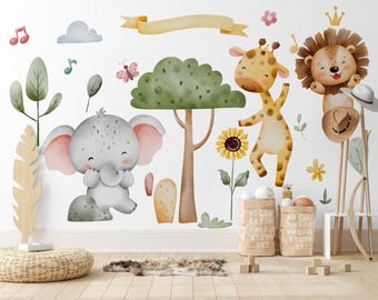 Safari Wall Sticker, Nursery Animal Peel and Stick Wall Decal - 24 Pieces