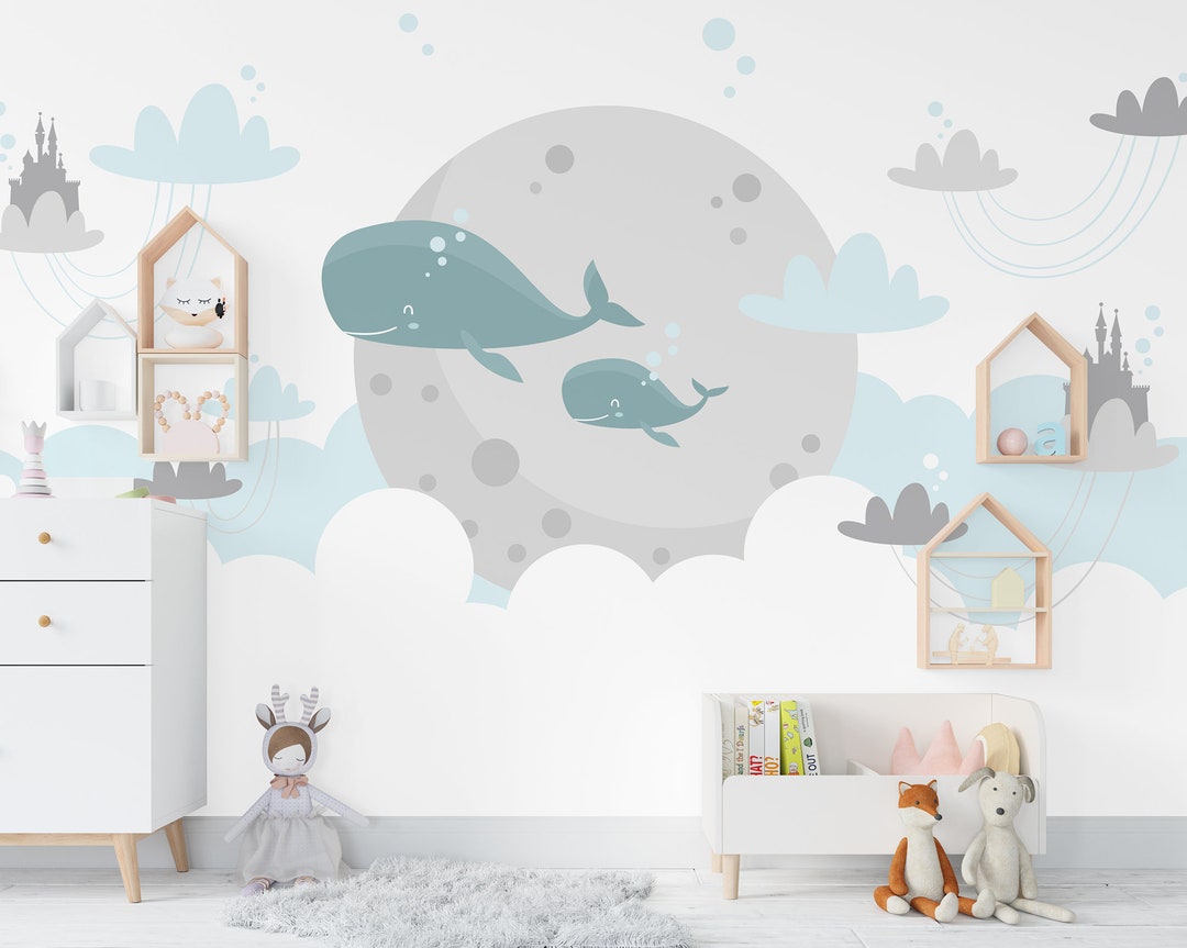 Kids Animal Wallpaper / Kids Cloud Removable Wallpaper / Moon - Etsy