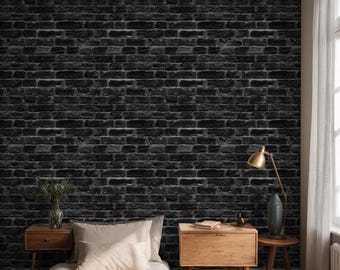 Papel pintado de ladrillo clinker negro, mural de pared estilo loft moderno industrial oscuro
