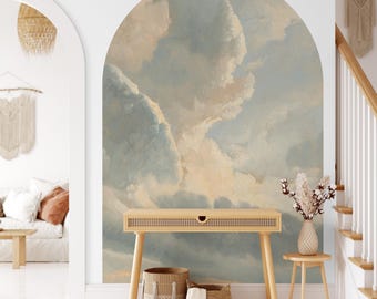 Vintage Sky Landscape Arch Wall Decal: Scenic Cloud Peel and Stick Wall Mural