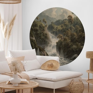 Vintage Waterfall River Arch Wall Decal: Peel and Stick Mountain View Sticker