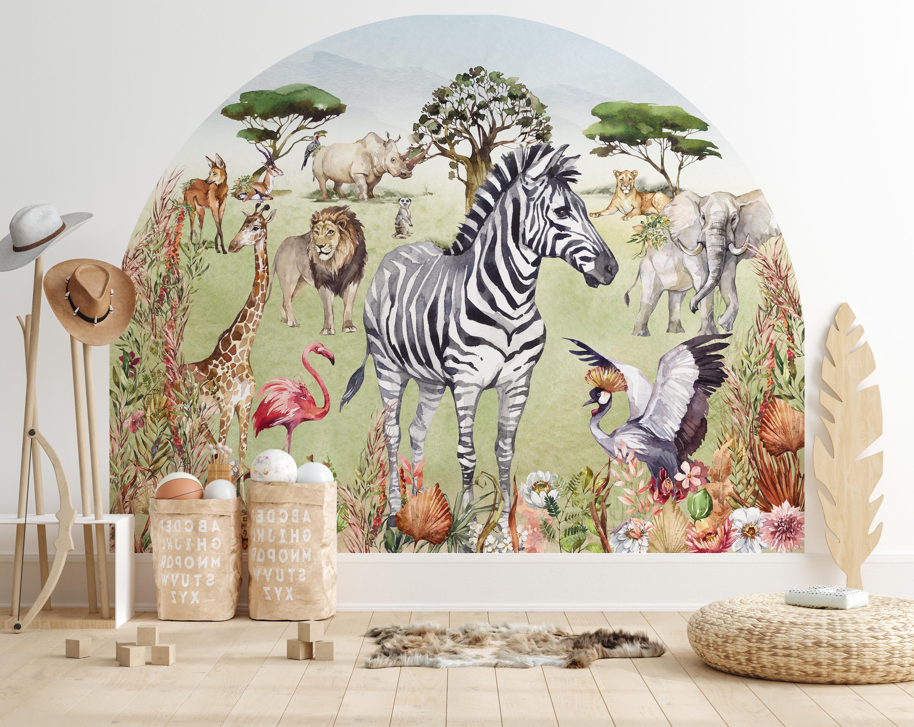 Zebra Arch Safari Animals Arch Wall Sticker, Savanna Zebra Peel and Stick Wall ...