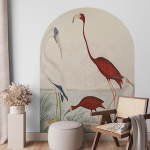 John James Audubon Scarlet Ibis Birds Wall Arch Sticker, Soft Color Tree Scenic Circle Wall Decal, Vintage Animal View Peel and Stick Decal for Classic Home Decor. Perfect for nature-inspired wall art in living rooms, bedrooms, or offices, this elegant decal brings the serene beauty of a rustic forest into your space. Easy to apply and remove, it’s ideal for adding a timeless, countryside charm to any room, creating a cozy and inviting atmosphere with its detailed, vintage-inspired design