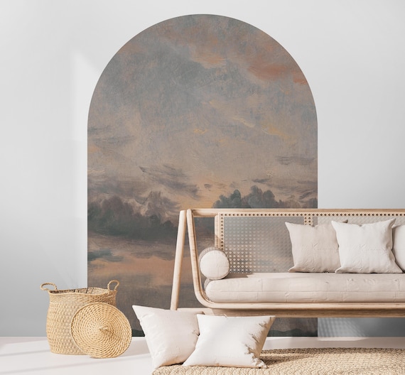 Vintage Sunset Arch Wall Decal, Pastel Sky Peel and Stick Wall Sticker