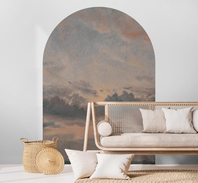 Vintage Sky Landscape Arch Wall Decal: Scenic Cloud Mural (Peel and Stick) Landscape Self-Adhesive Mural Arch Design, Removable Vintage Arch Sticker for Classic Home Decor. Perfect for nature-inspired wall art living rooms, bedrooms, or offices, this elegant decal brings the serene beauty of a rustic forest into your space. Easy to apply and remove, it’s ideal for adding a timeless, countryside charm to any room, creating a cozy and inviting atmosphere with its detailed, vintage-inspired design