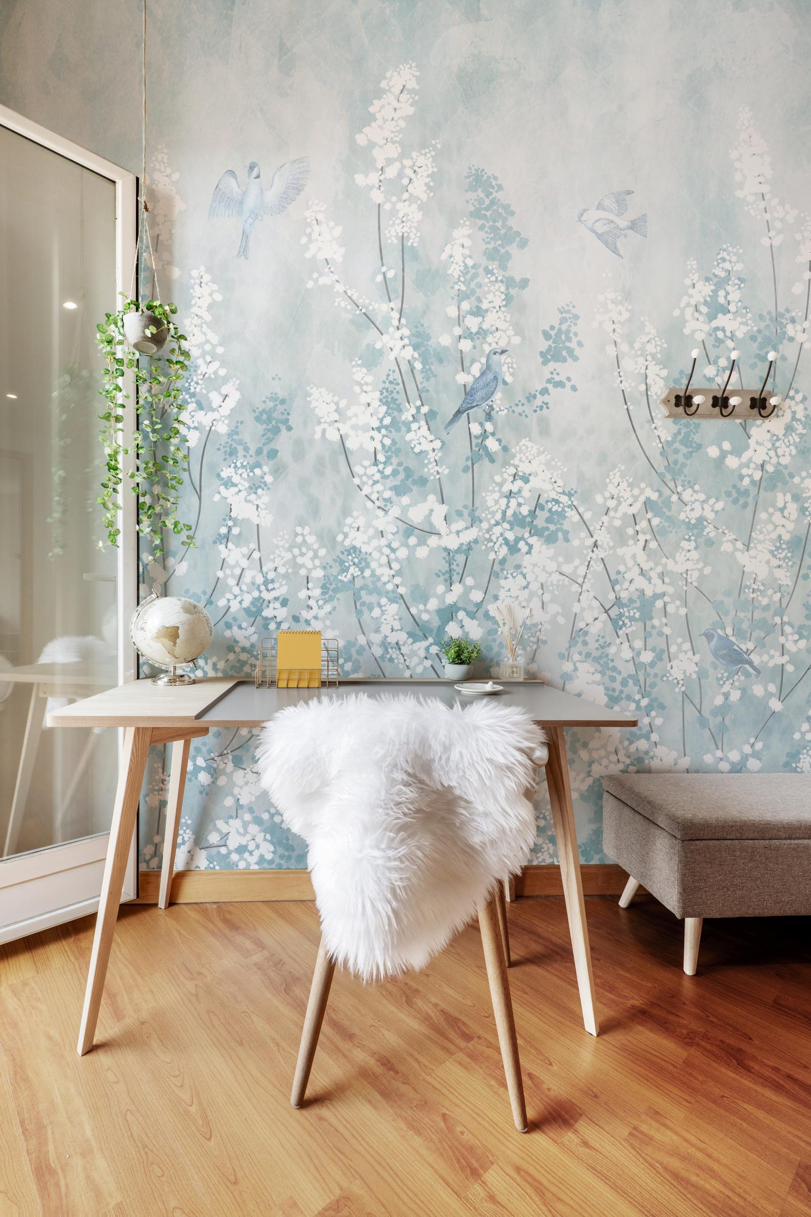 Blue Chinoiserie Wallpaper: Birds and Blossoms, Peel and Stick Mural - Etsy