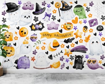 Pegatinas de pared de Halloween con fantasmas y calabazas, juego de 91 pegatinas infantiles.