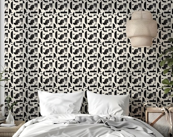 Papier peint géométrique, décoration murale noire et beige