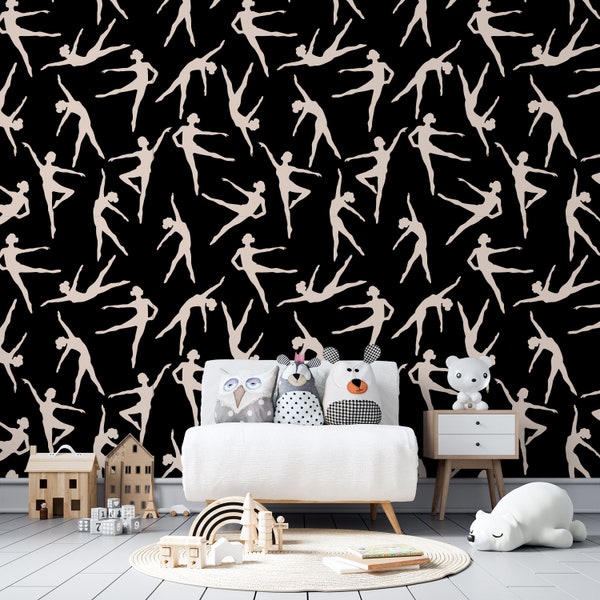Black and White Ballerina Wallpaper / Abstract Ballet Dancer Removable Wallpaper / Black Self Adhesive Wallpaper /Peel and Stick Wall Mural