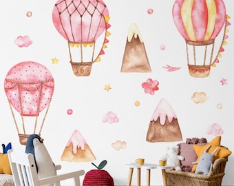 Balloon Wall Sticker, Hot Air Mountain Nursery Peel and Stick Wall Decal