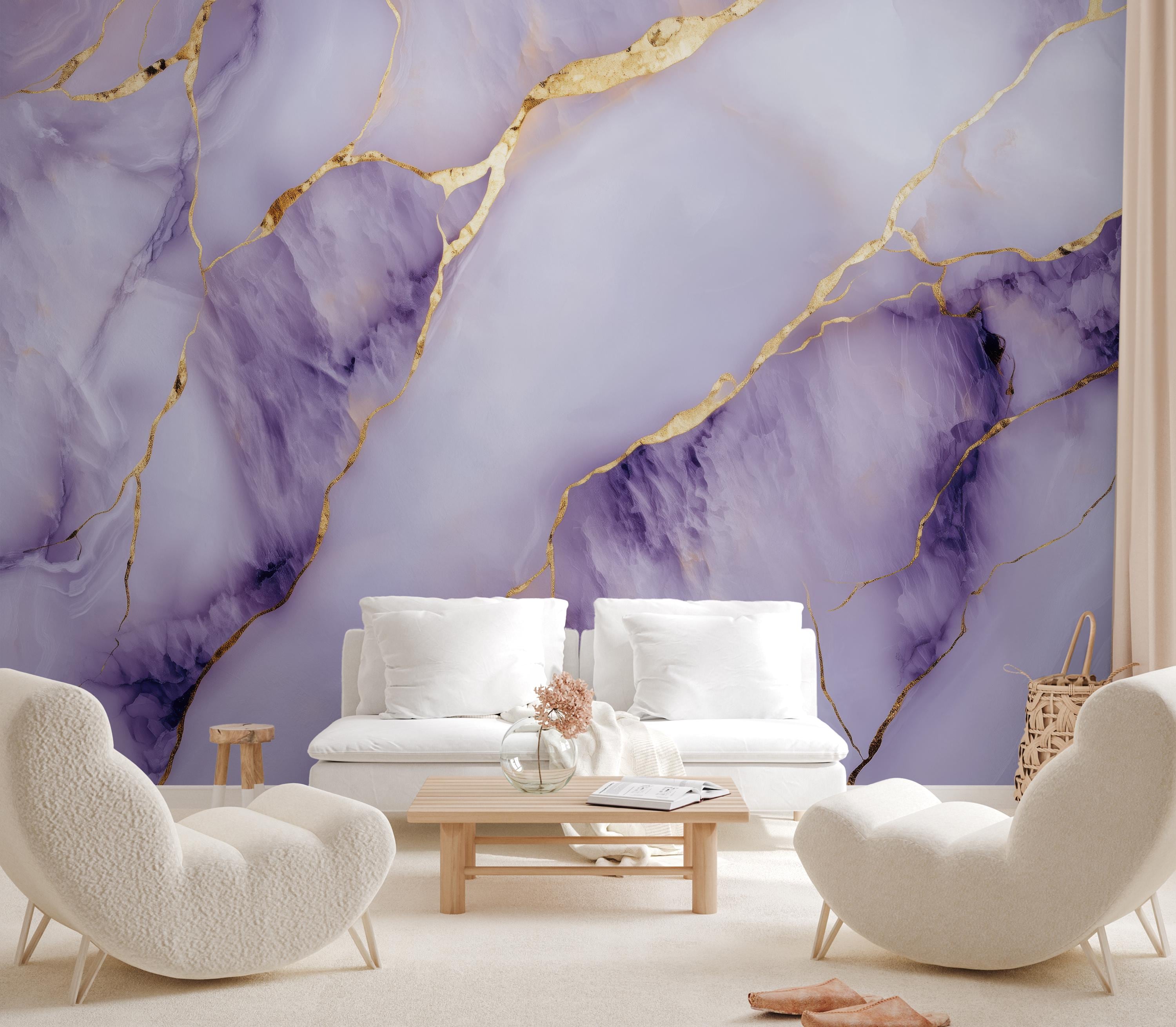 Purple Marble Wallpaper: Gold Veins, Peel and Stick Mural