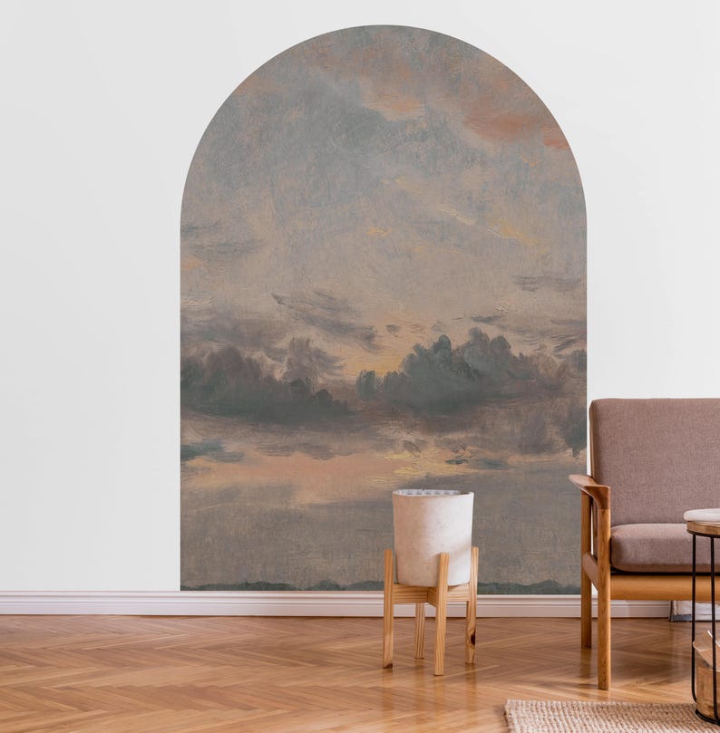 Vintage Sky Landscape Arch Wall Decal: Scenic Cloud Mural (Peel and Stick) Landscape Self-Adhesive Mural Arch Design, Removable Vintage Arch Sticker for Classic Home Decor. Perfect for nature-inspired wall art living rooms, bedrooms, or offices, this elegant decal brings the serene beauty of a rustic forest into your space. Easy to apply and remove, it’s ideal for adding a timeless, countryside charm to any room, creating a cozy and inviting atmosphere with its detailed, vintage-inspired design