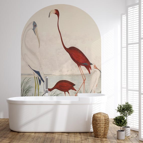 Audubon Scarlet Ibis Wall Decal: Vintage Bird Arch Peel and Stick Mural