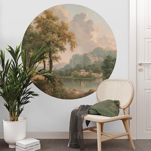 Adesivo da parete con arco paesaggistico del lago verde, adesivo da parete con ponte panoramico, adesivo da parete con cerchio autoadesivo vintage, adesivo da parete con villaggio