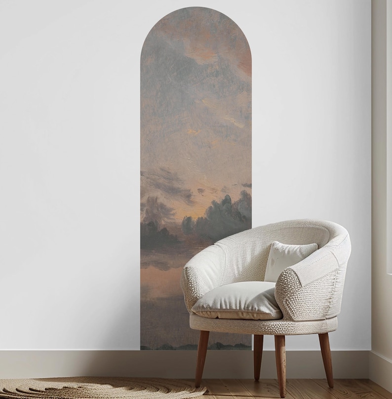 Vintage Sky Landscape Arch Wall Decal: Scenic Cloud Mural (Peel and Stick) Landscape Self-Adhesive Mural Arch Design, Removable Vintage Arch Sticker for Classic Home Decor. Perfect for nature-inspired wall art living rooms, bedrooms, or offices, this elegant decal brings the serene beauty of a rustic forest into your space. Easy to apply and remove, it’s ideal for adding a timeless, countryside charm to any room, creating a cozy and inviting atmosphere with its detailed, vintage-inspired design