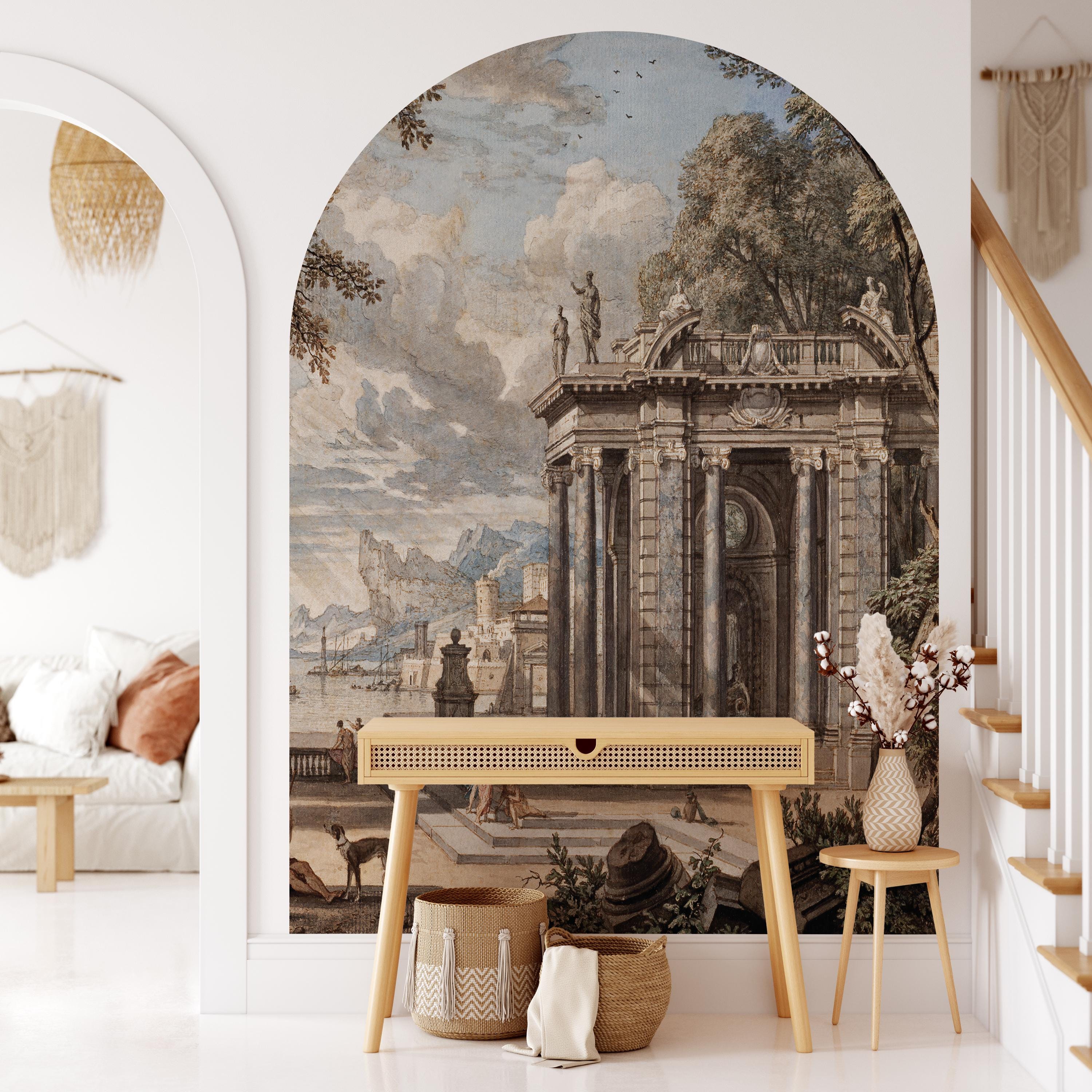 Historical Palace View Wall Decal: Vintage Castle Arch Peel and Stick Mural