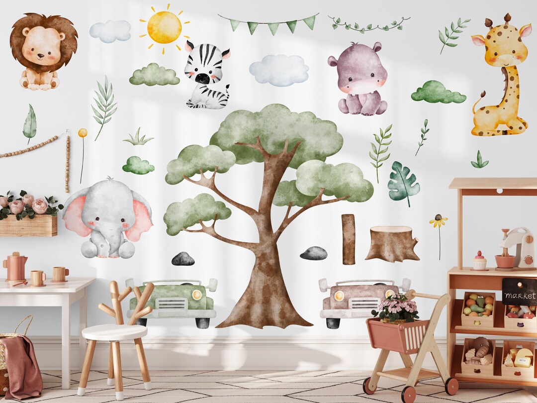 Savanna Tree Kids Wall Decals: Safari Animals Nursery Wall Sticker - Etsy