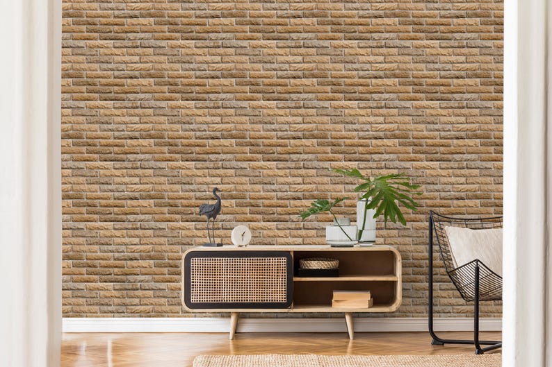 Beige Clinker Brick Wallpaper, Vintage Brown Stone Texture Wall Mural ...