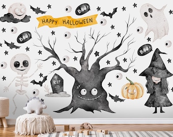 Vinilos decorativos de Halloween para pared, pegatinas de fantasmas, calabazas y murciélagos, decoración espeluznante para el hogar.