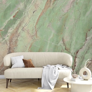 Luxurious Emerald Quartzite Wallpaper, Green Marble Chic Peel and Stick Wall Mural, Removable Modern Granite Wall Mural for Living Room