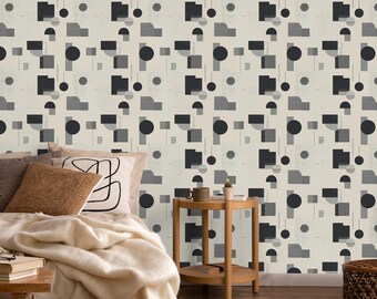 Geometric Wallpaper, Beige and Black Wall Mural